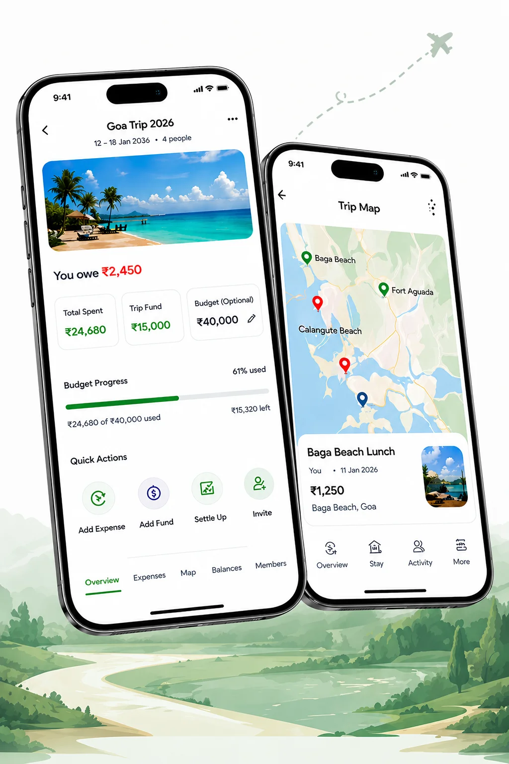 SplitPilot app — trip overview