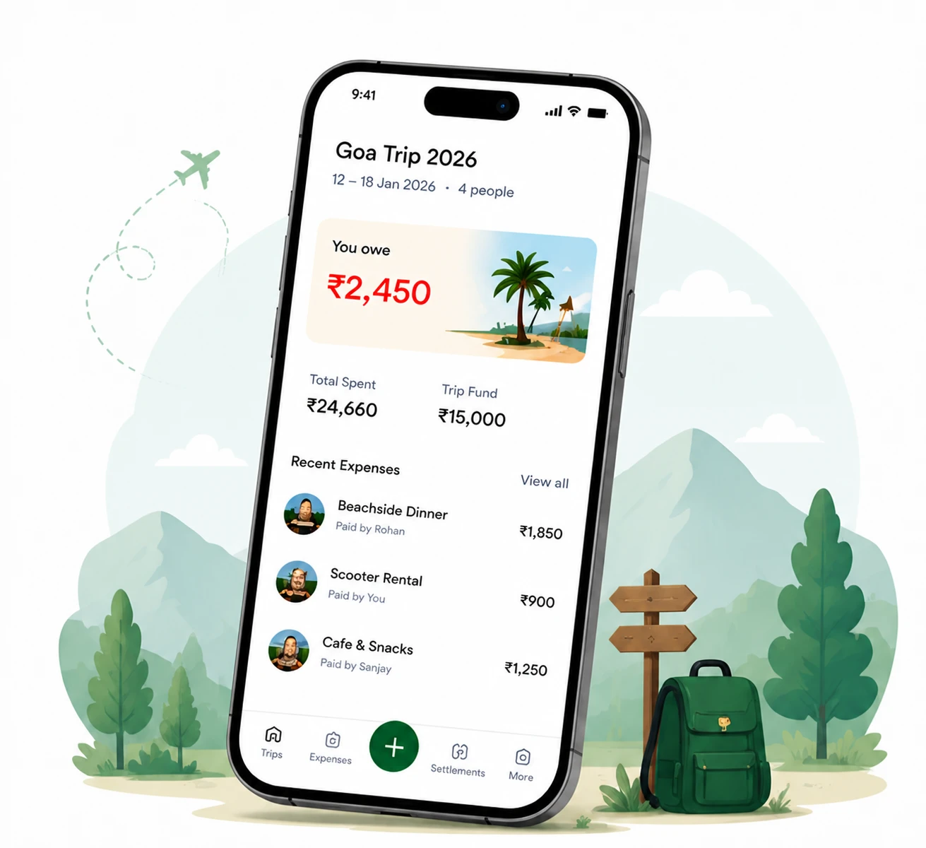 SplitPilot app showing a trip overview